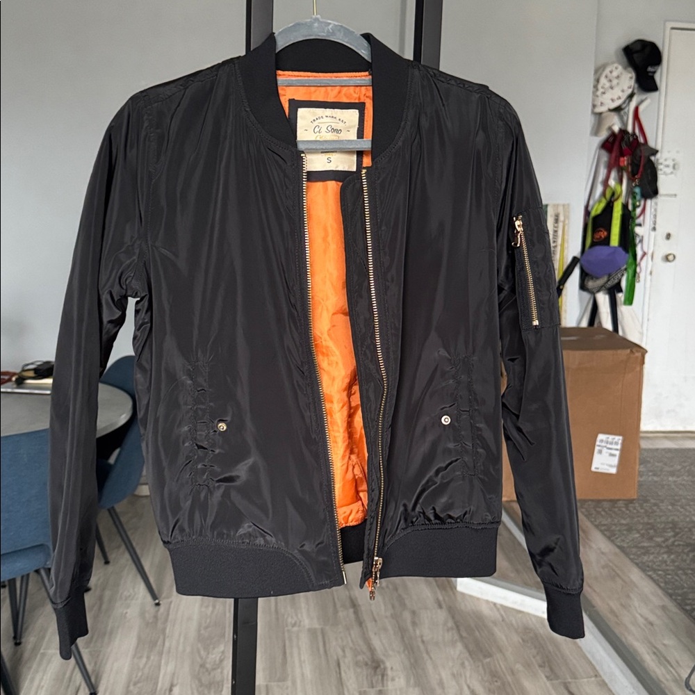 Ci Sono Black Bomber Jacket with Orange Accents